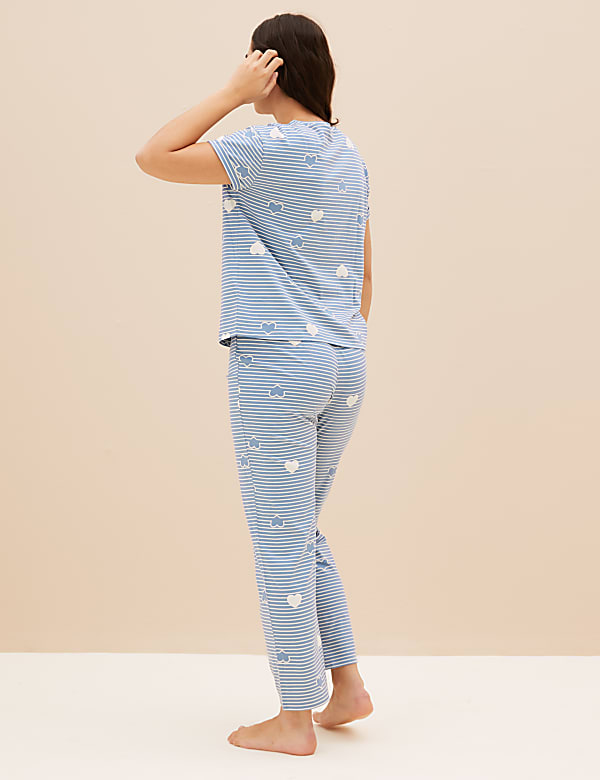 Pure Cotton Striped Heart Print Pyjama Set