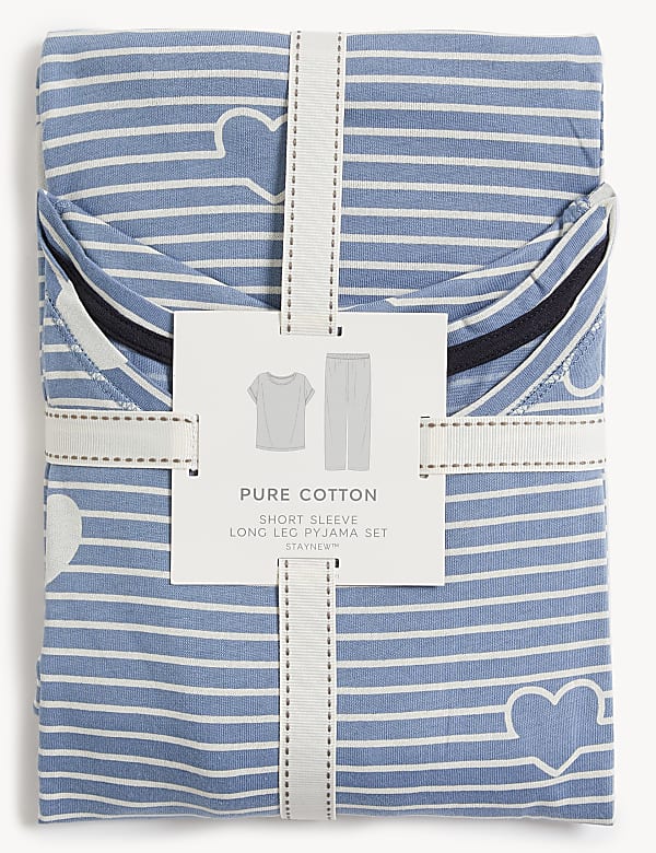 Pure Cotton Striped Heart Print Pyjama Set