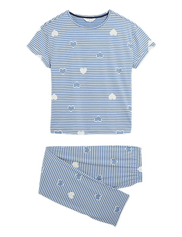 Pure Cotton Striped Heart Print Pyjama Set