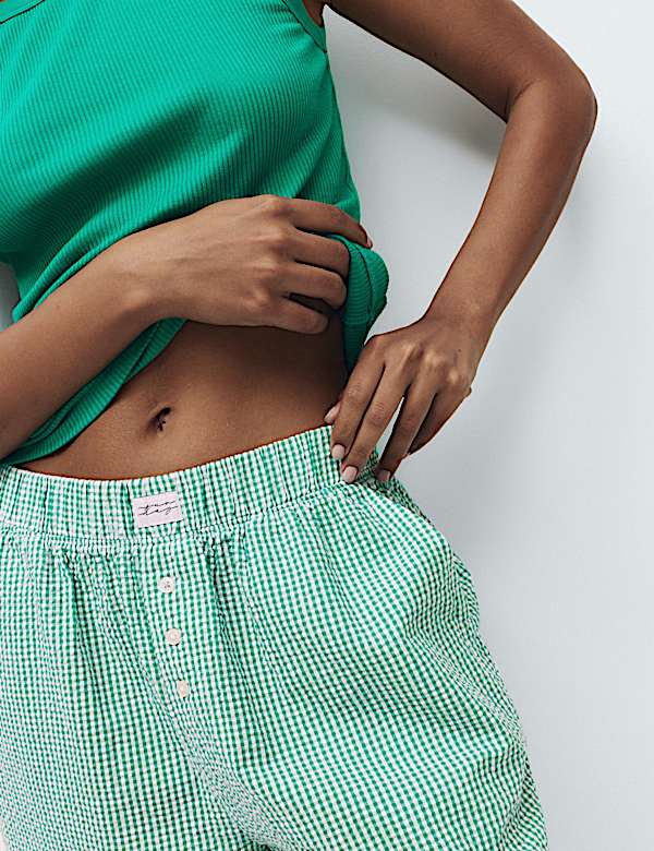 Ribbed Vest Top Gingham Shortie Set - US