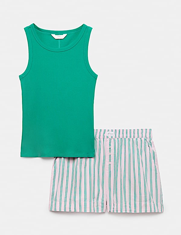 Conjunto corto de rayas con camiseta acanalada - US