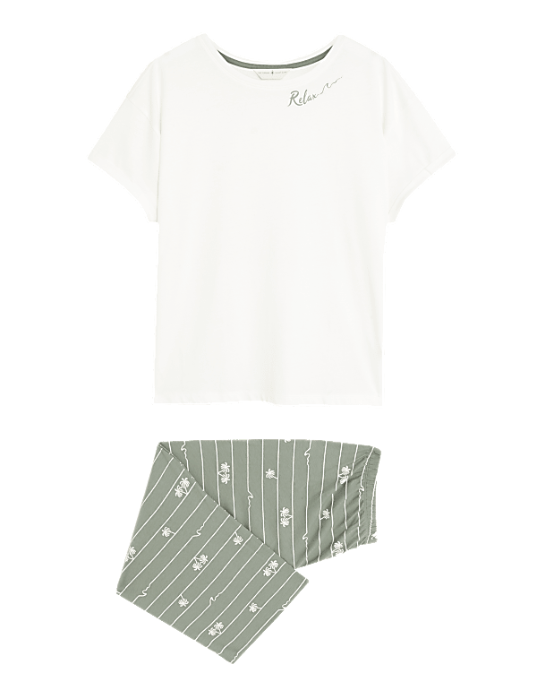 Pure Cotton Palm Print Cropped Pyjama Set