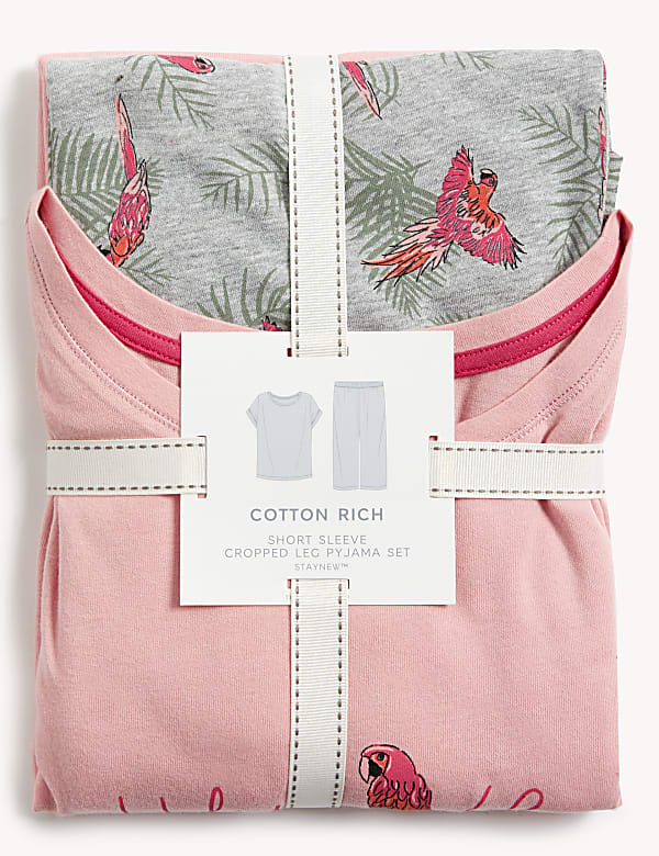 Cotton Rich Parrot Print Cropped Pyjama Set