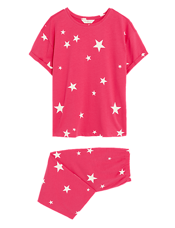 Pure Cotton Star Print Cropped Pyjama Set