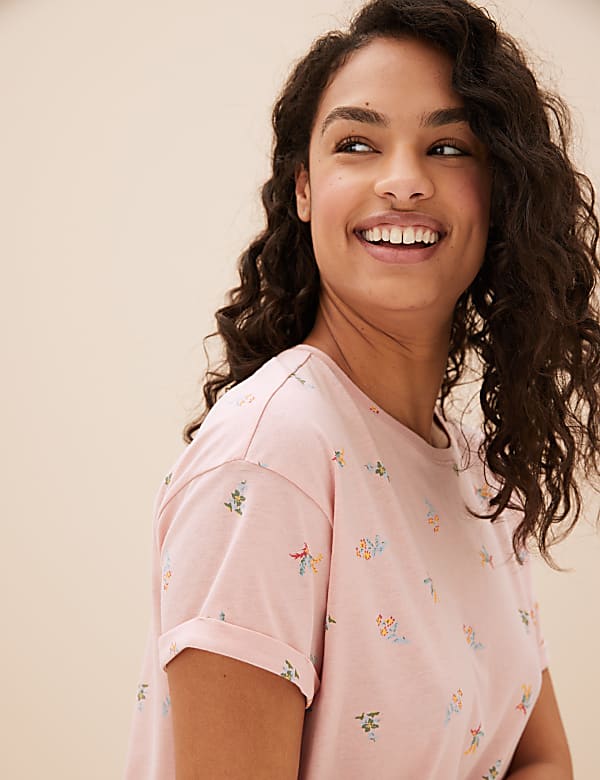 Pure Cotton Ditsy Floral Cropped Pyjama Set
