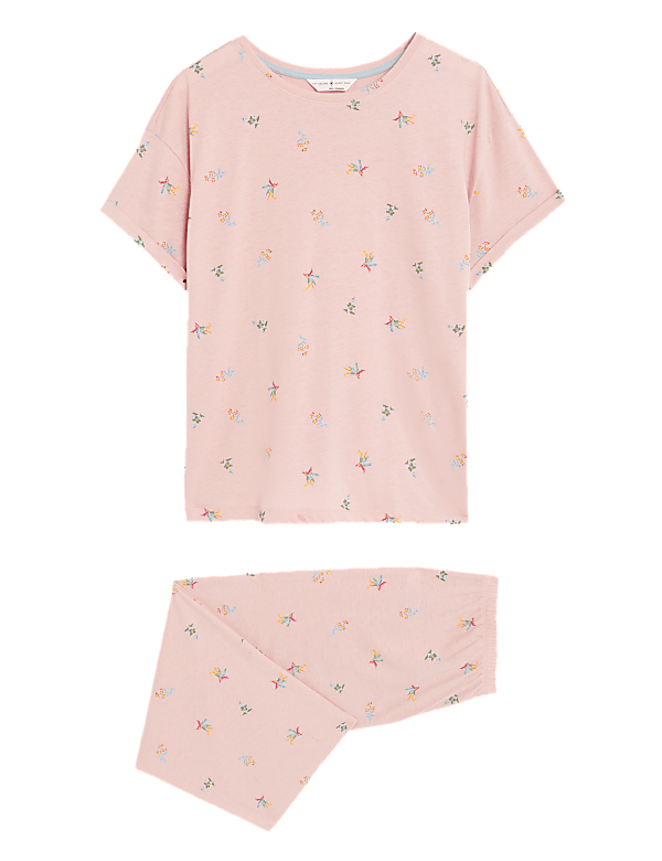 Pure Cotton Ditsy Floral Cropped Pyjama Set