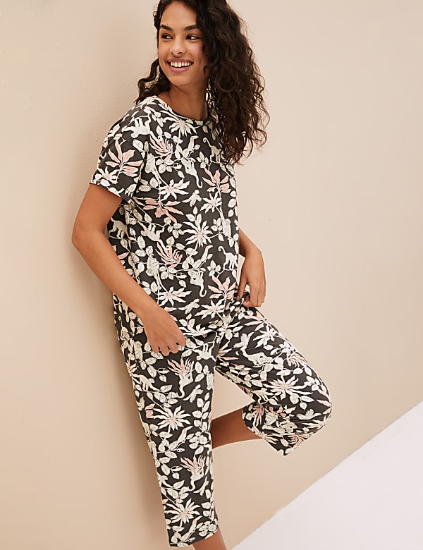 Cotton Rich Jungle Print Cropped Pyjama Set
