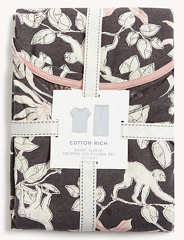 Cotton Rich Jungle Print Cropped Pyjama Set