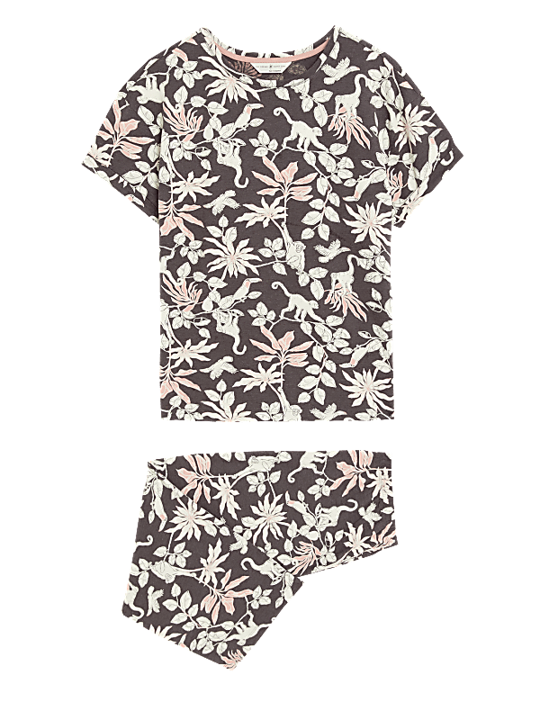 Cotton Rich Jungle Print Cropped Pyjama Set