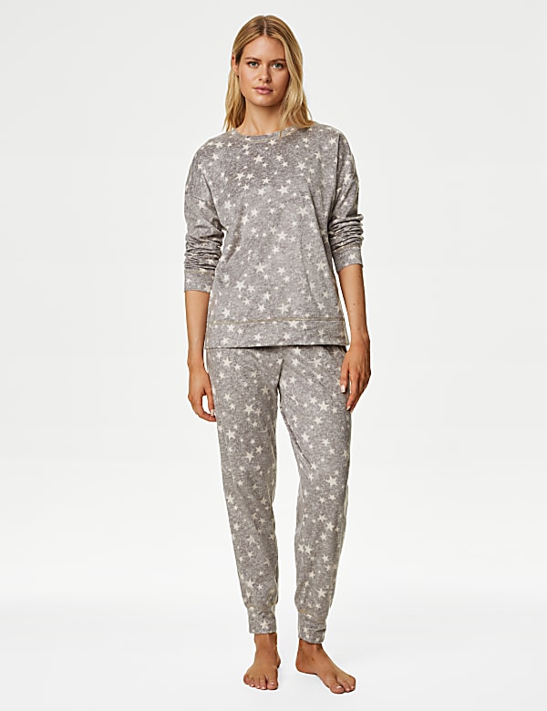 Fleece Star Print Pyjama Set GREY MIX Pyjamas M S CY