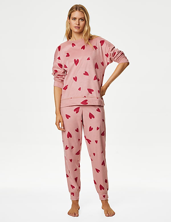Fleece Heart Print Pyjama Set - GR