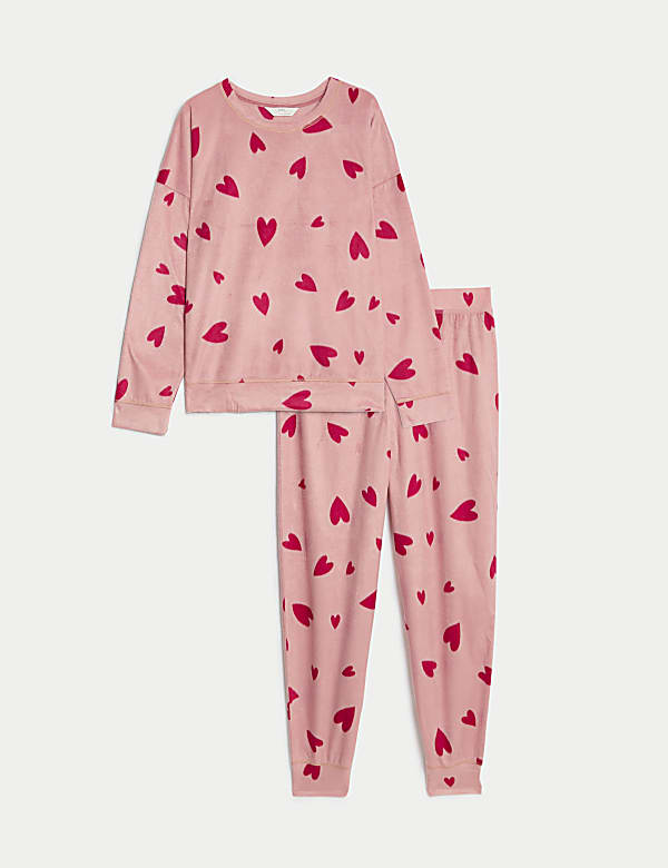 Fleece Heart Print Pyjama Set - GR