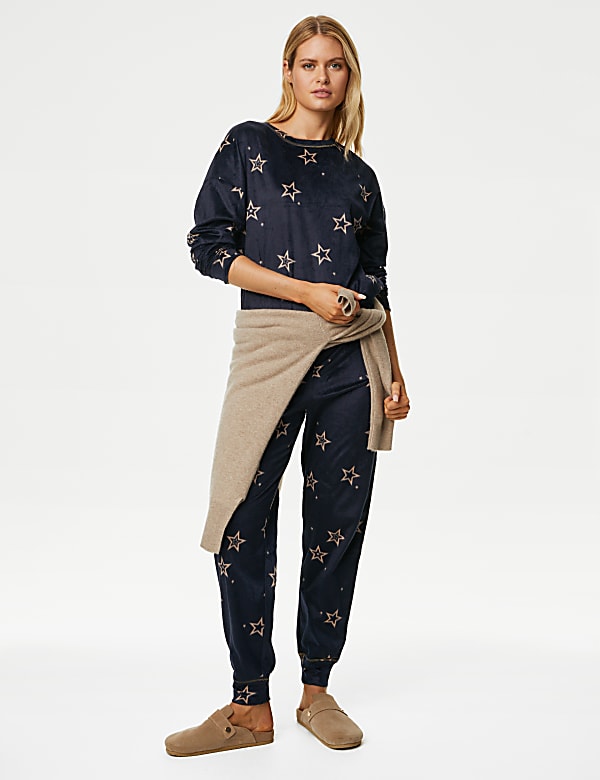 Fleece Star Print Pyjama Set NAVY MIX Pyjamas M S AT