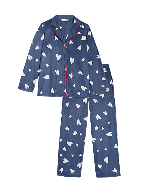 Buy Fleece Heart Print Pyjama Set at Marks Spencer