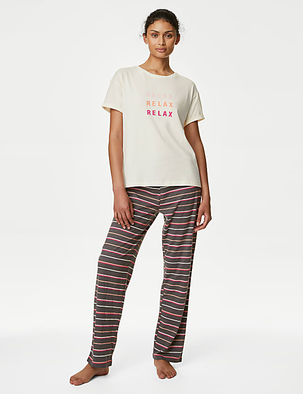 Cotton Rich Relax Slogan Pyjama Set - JE