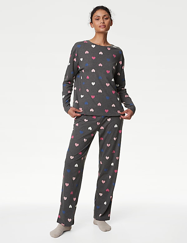 Cotton Rich Heart Print Pyjama Set - US