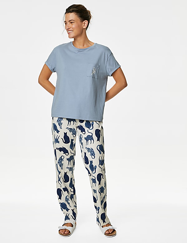 Pure Cotton Cat Print Pyjama Set