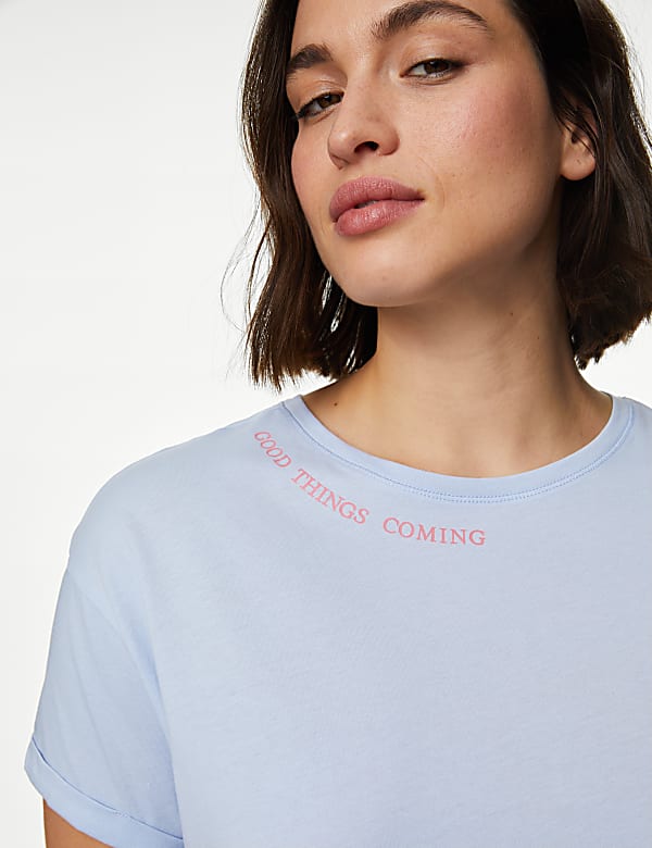 Cotton Rich Striped Slogan Pyjama Set