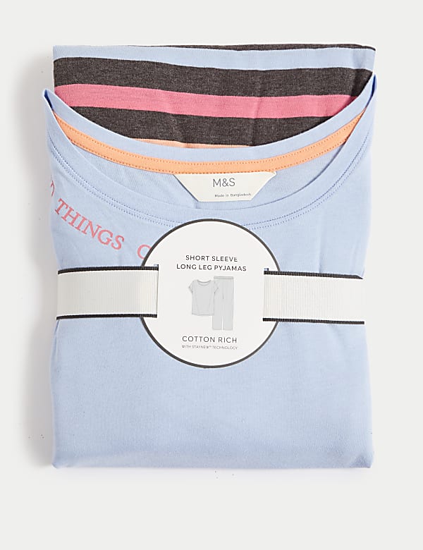 Cotton Rich Striped Slogan Pyjama Set