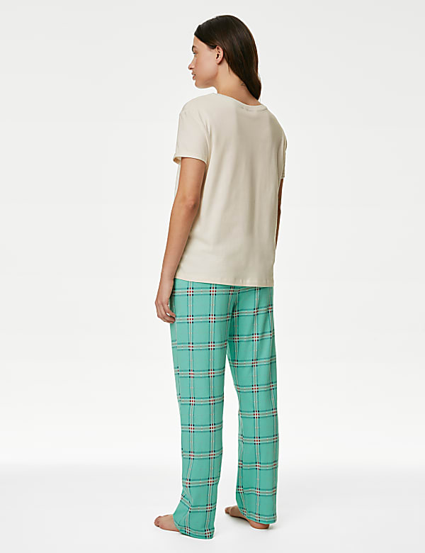 Pure Cotton Checked Slogan Pyjama Set