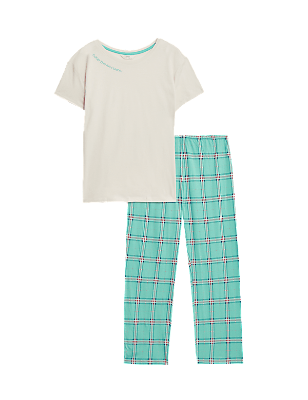 Pure Cotton Checked Slogan Pyjama Set
