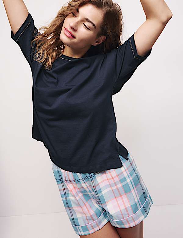 Pure Cotton Checked Shortie Set - MV