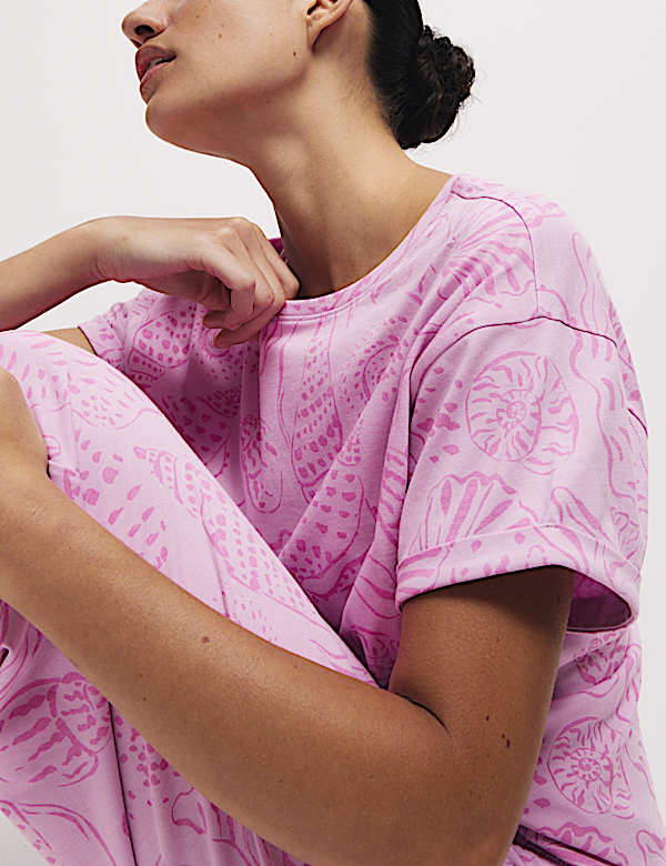 Cotton Rich Printed Cropped Pyjama Set - DK