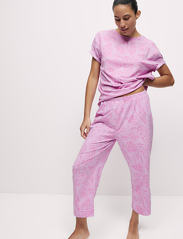 Cotton Rich Printed Cropped Pyjama Set - MX