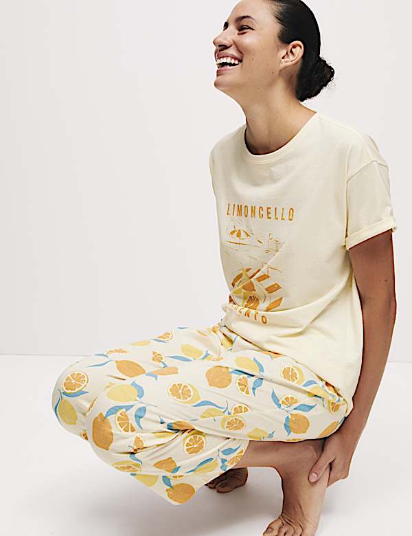 Cotton Rich Printed Cropped Pyjama Set - US
