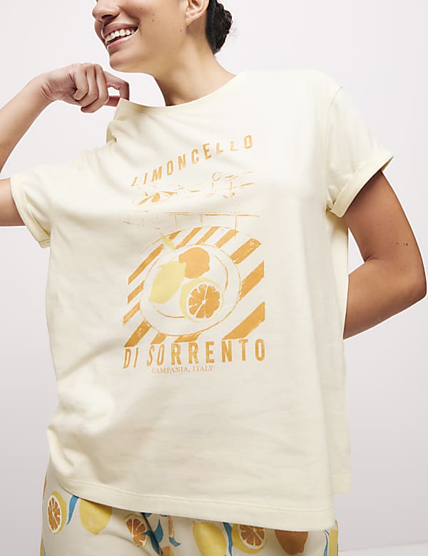 סט פיג'מה קרופ מבד עשיר בכותנה עם הדפס - IL