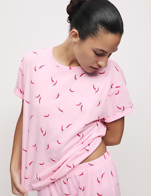 Cotton Rich Printed Cropped Pyjama Set - JE