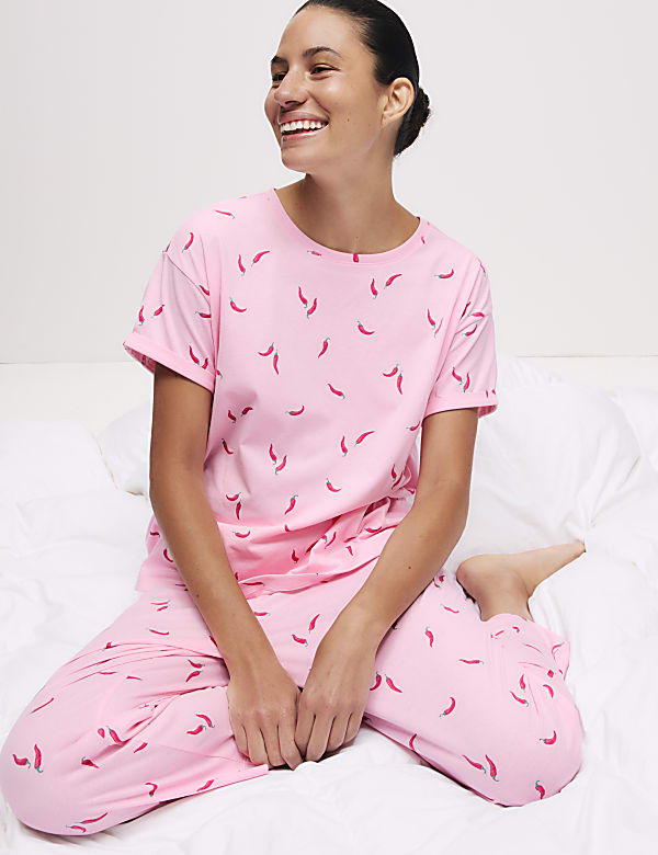 Cotton Rich Printed Cropped Pyjama Set - JE