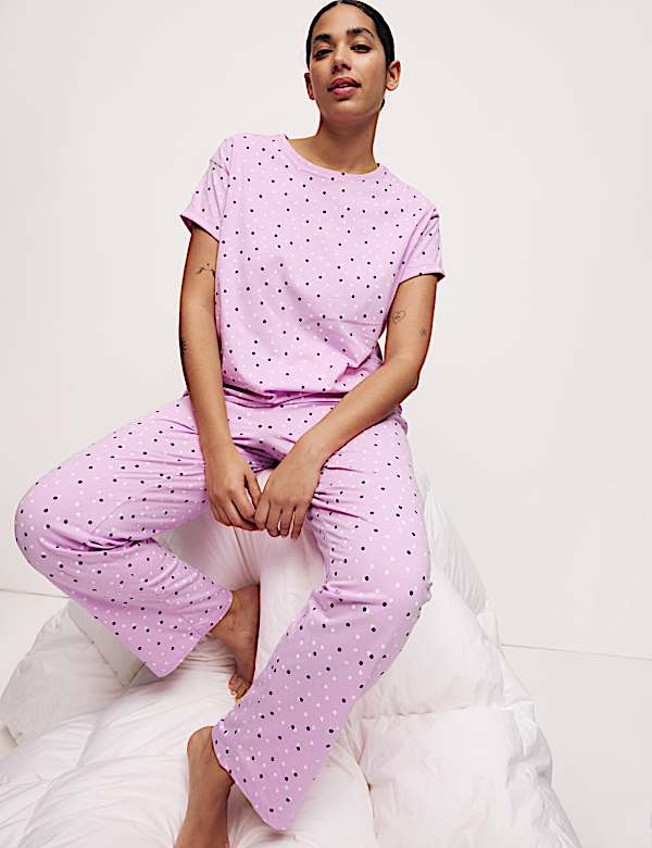 Cotton Rich Leaf Print Pyjama Set - IL