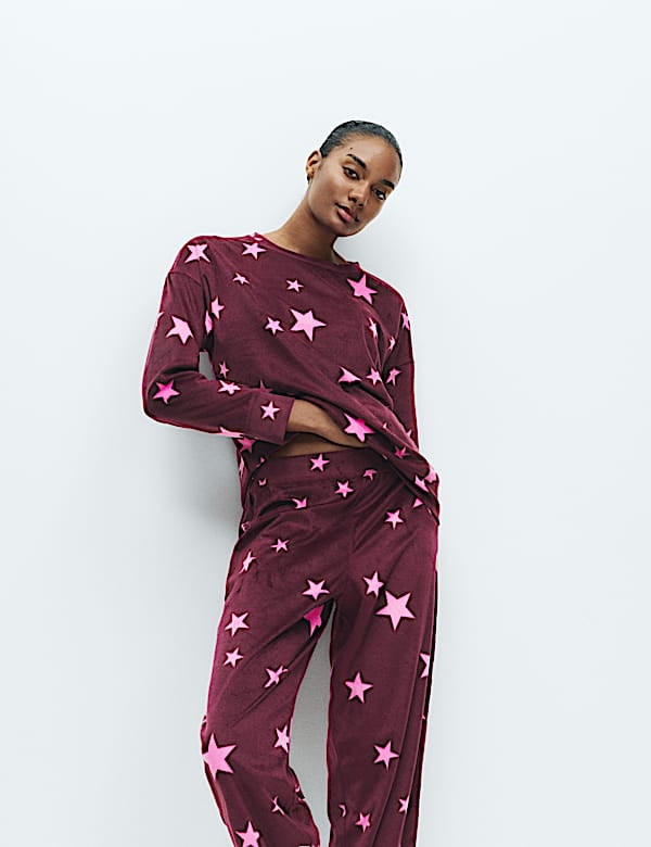 Fleece Star Print Cuffed Hem Pyjama Set