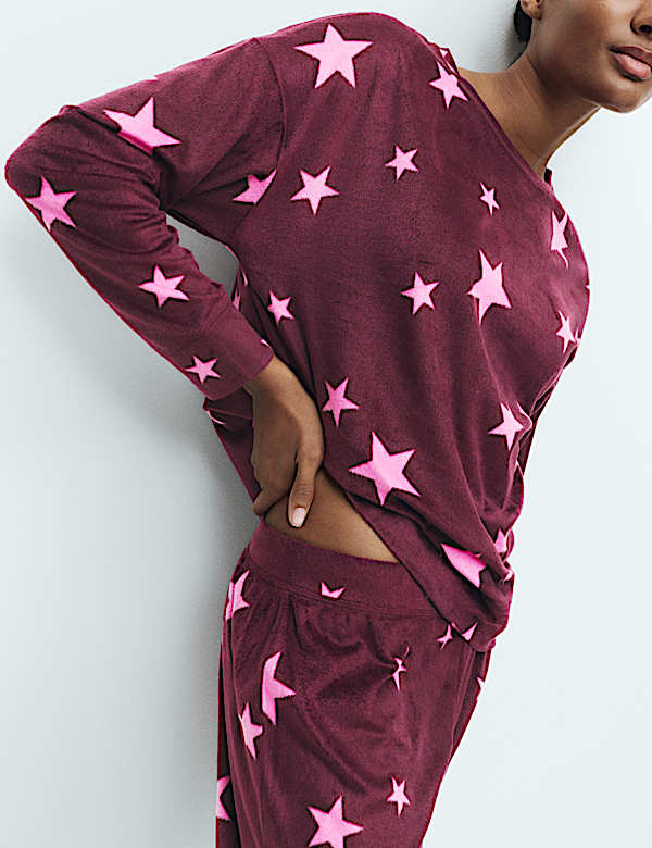 Fleece Star Print Cuffed Hem Pyjama Set