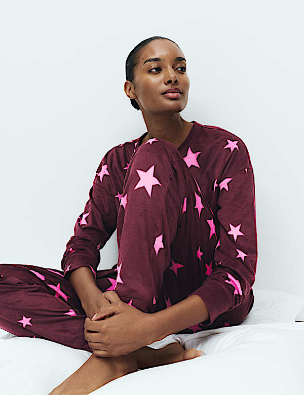 Fleece Star Print Cuffed Hem Pyjama Set