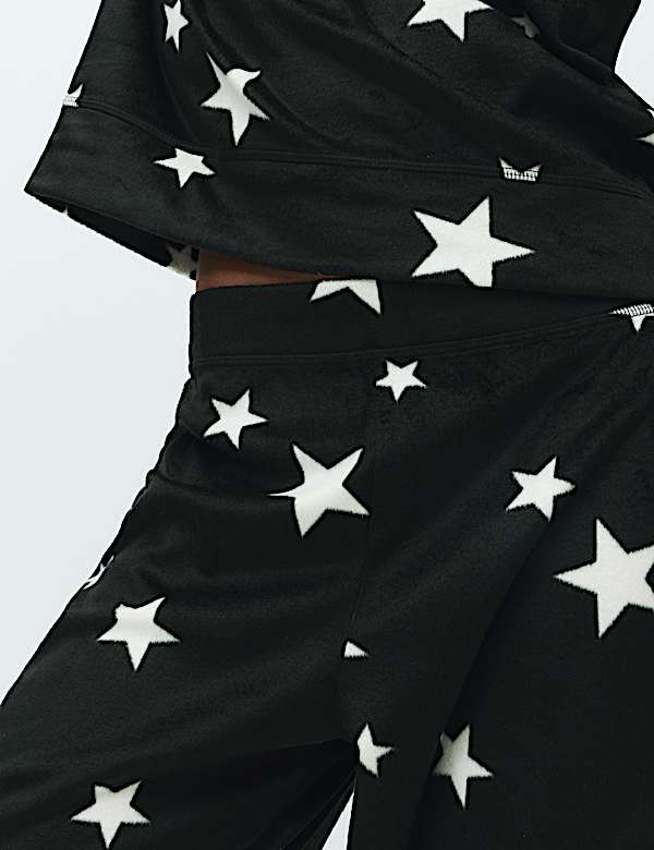 Fleece Star Print Cuffed Hem Pyjama Set