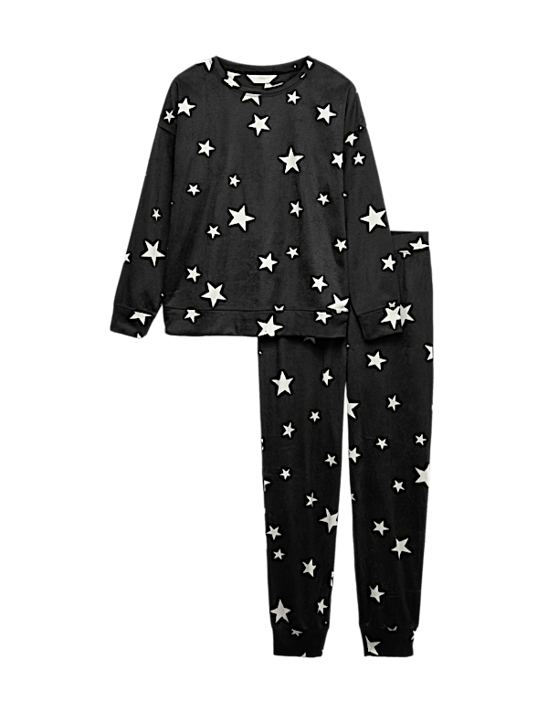 Fleece Star Print Cuffed Hem Pyjama Set