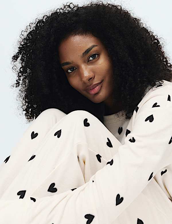 Fleece Star Print Cuffed Hem Pyjama Set