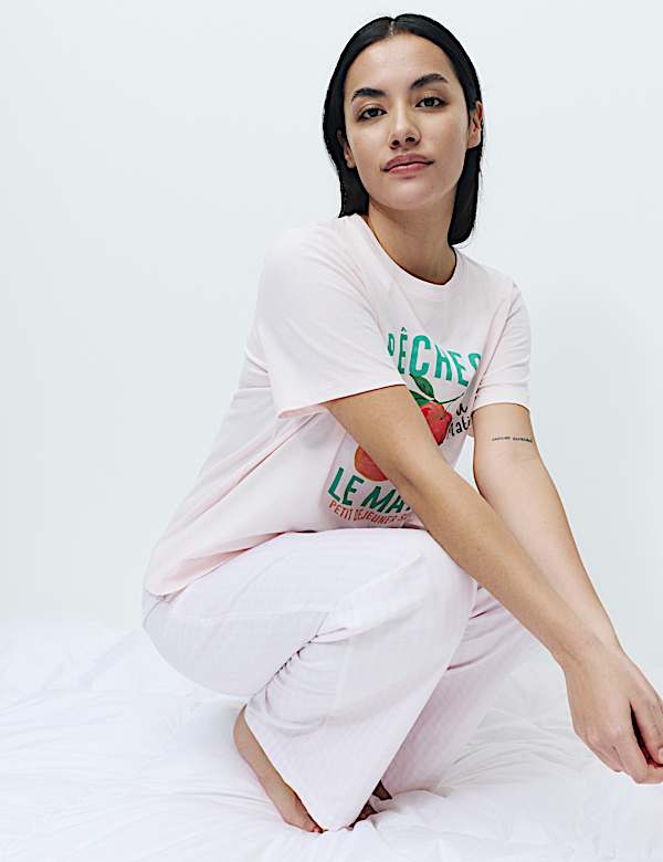 Pure Cotton Pyjama Set With Woven Bottoms  - US