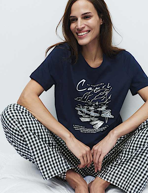 Pure Cotton Pyjama Set With Woven Bottoms