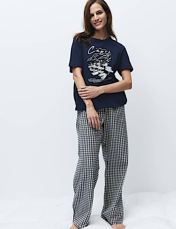 Pure Cotton Pyjama Set With Woven Bottoms