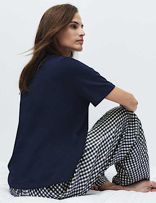 Pure Cotton Pyjama Set With Woven Bottoms