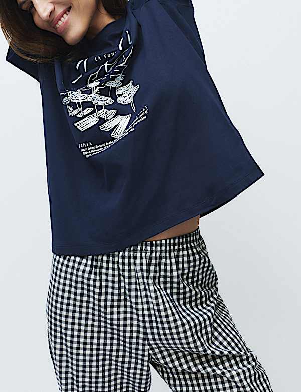 Pure Cotton Pyjama Set With Woven Bottoms
