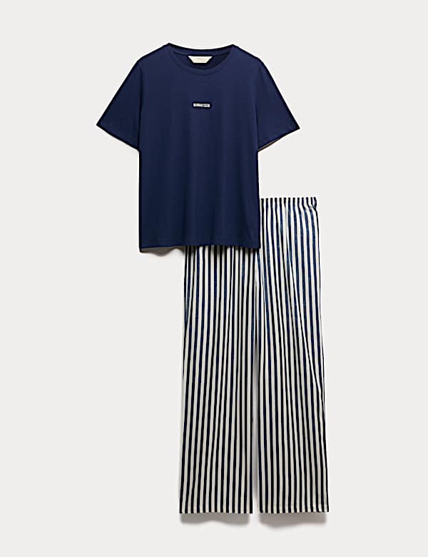 Pure Cotton Pyjama Set With Woven Bottoms  - US