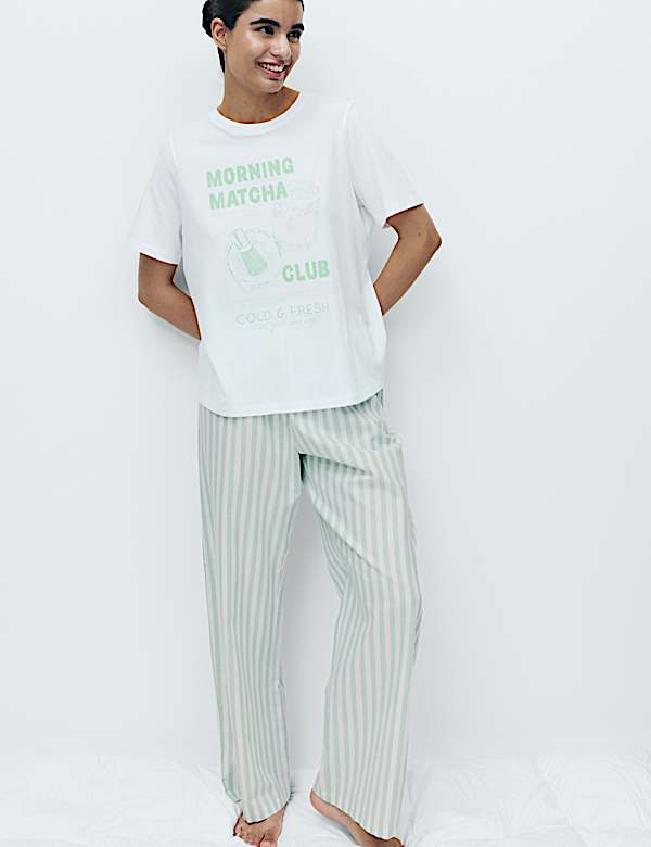 Pure Cotton Pyjama Set With Woven Bottoms  - US