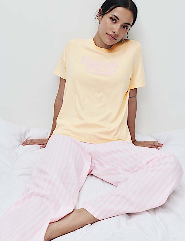 Pure Cotton Pyjama Set With Woven Bottoms