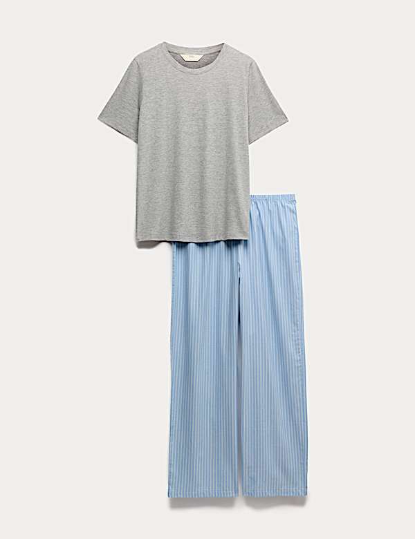 Pure Cotton Pyjama Set With Woven Bottoms  - US