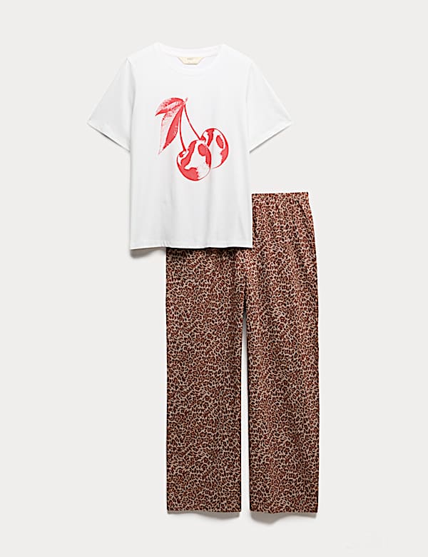 Pure Cotton Pyjama Set With Woven Bottoms  - GR