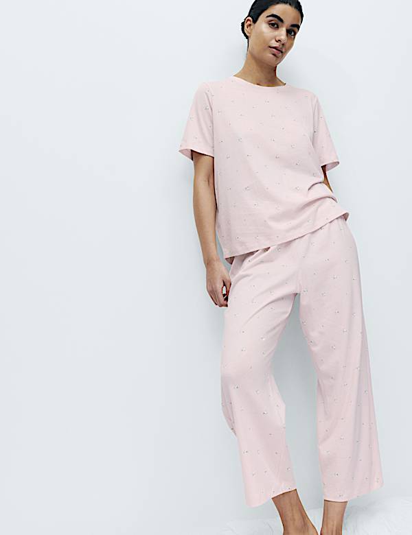 Pure Cotton Printed Cropped Pyjama Set